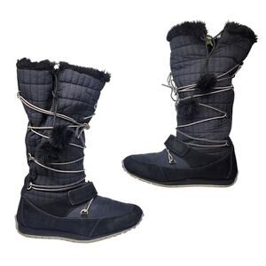 Timberland Boots Womens 8 Black Knee High Suede Pom Pom Lace Up Winter Snow